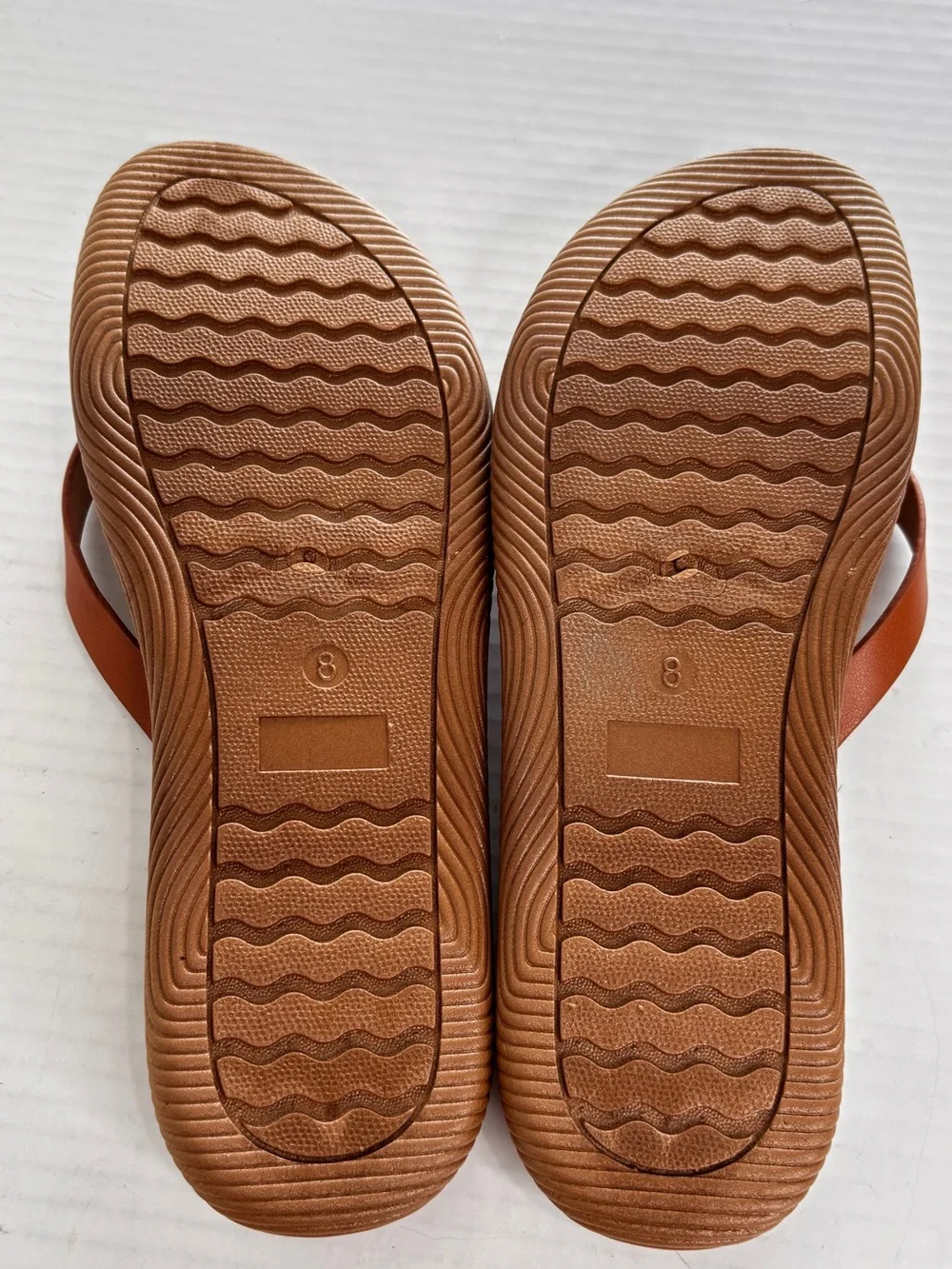 Ella & Joy flip flops Size 8 Leather Like Floral Embellishment Tan Brown New!